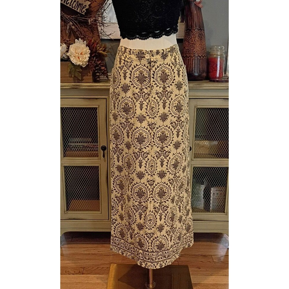 Vintage Long Skirt Cotton/Linen Women's XS Pockets Back Slit Made in USA